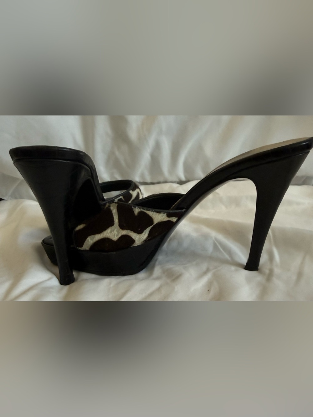 Vintage Donald J Pliner Calf Hair Giraffe Print Platform Mule Heel 6.5 Italy Y2K - Picture 6 of 16